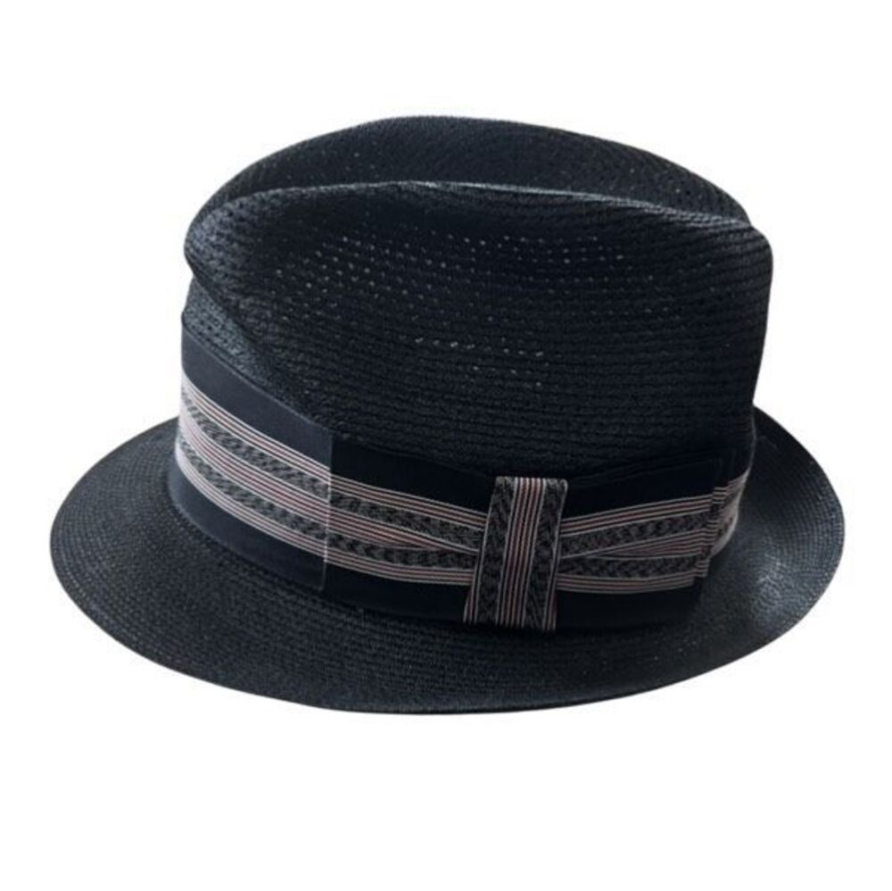 Vintage Resistol Self-Conforming Black Woven Straw Fedora Hat Size 6 3/4